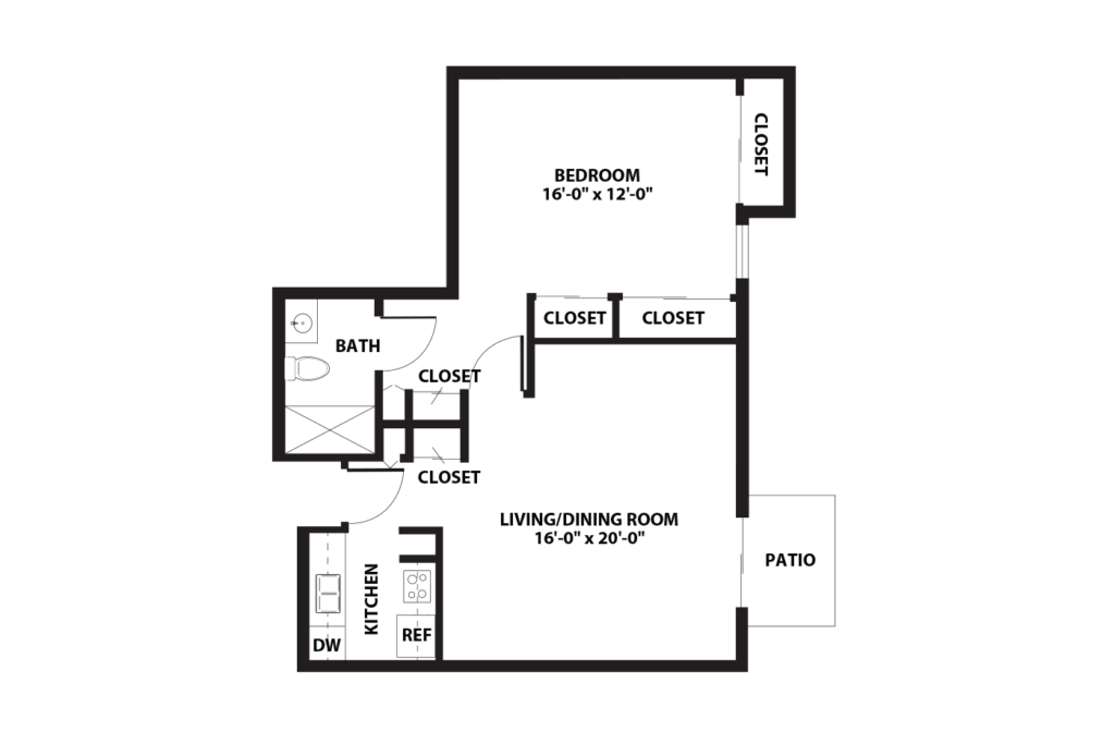 One Bedroom One Bathroom Apartment Floor Plan