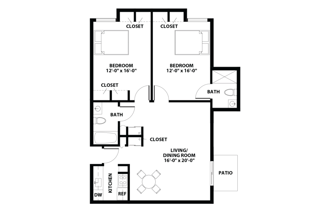 2 Bedroom 2 Bathroom Apartment Floor Plan