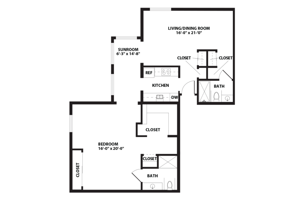 1 Deluxe Bedroom Apartment Floor Plan