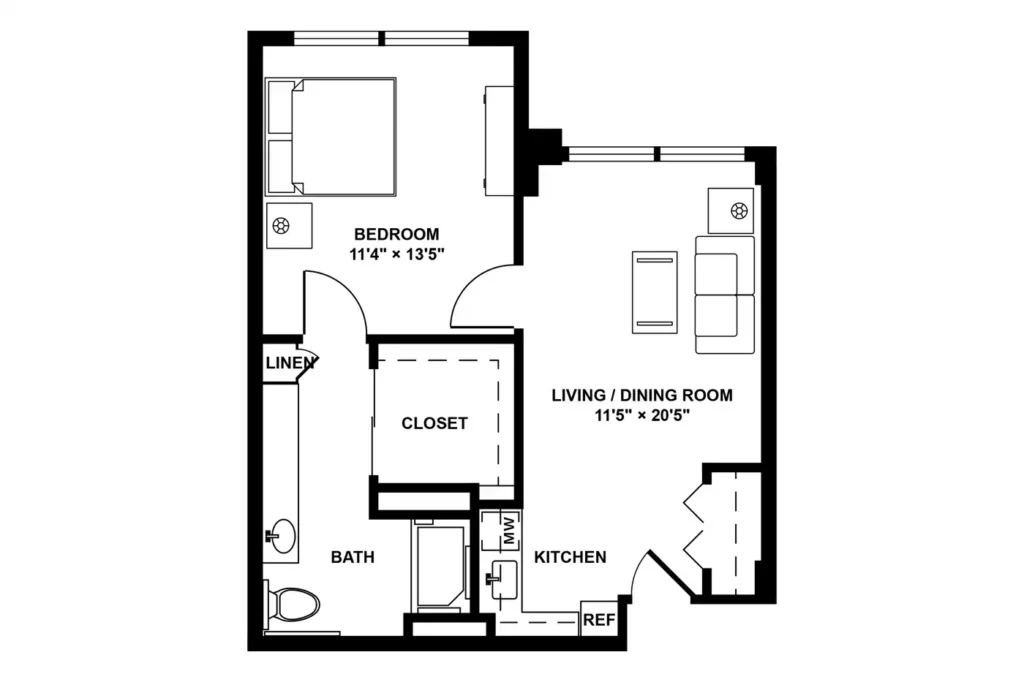 1 Bedroom, 1 Bathroom