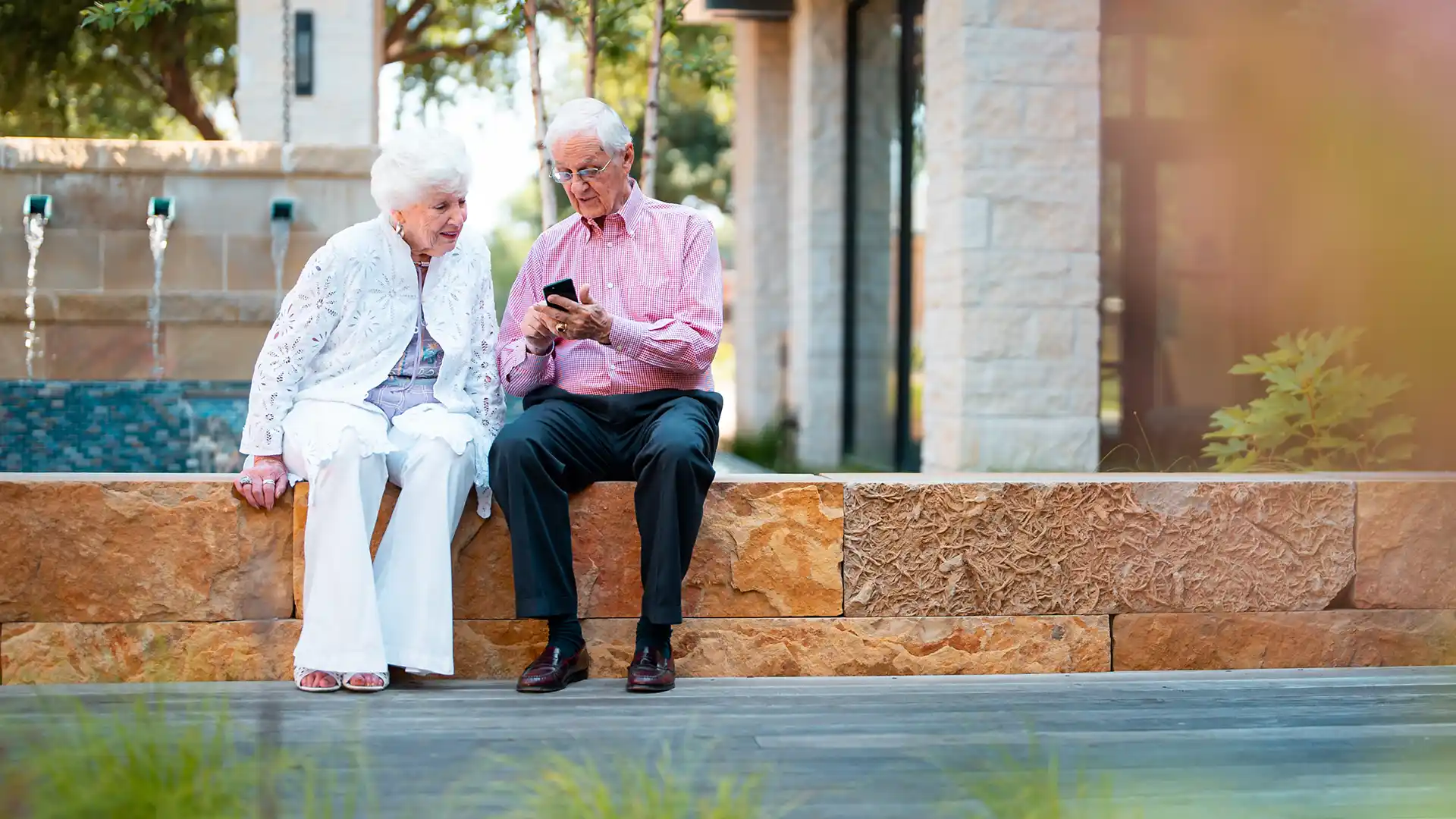 PVN residents sitting by the fountain